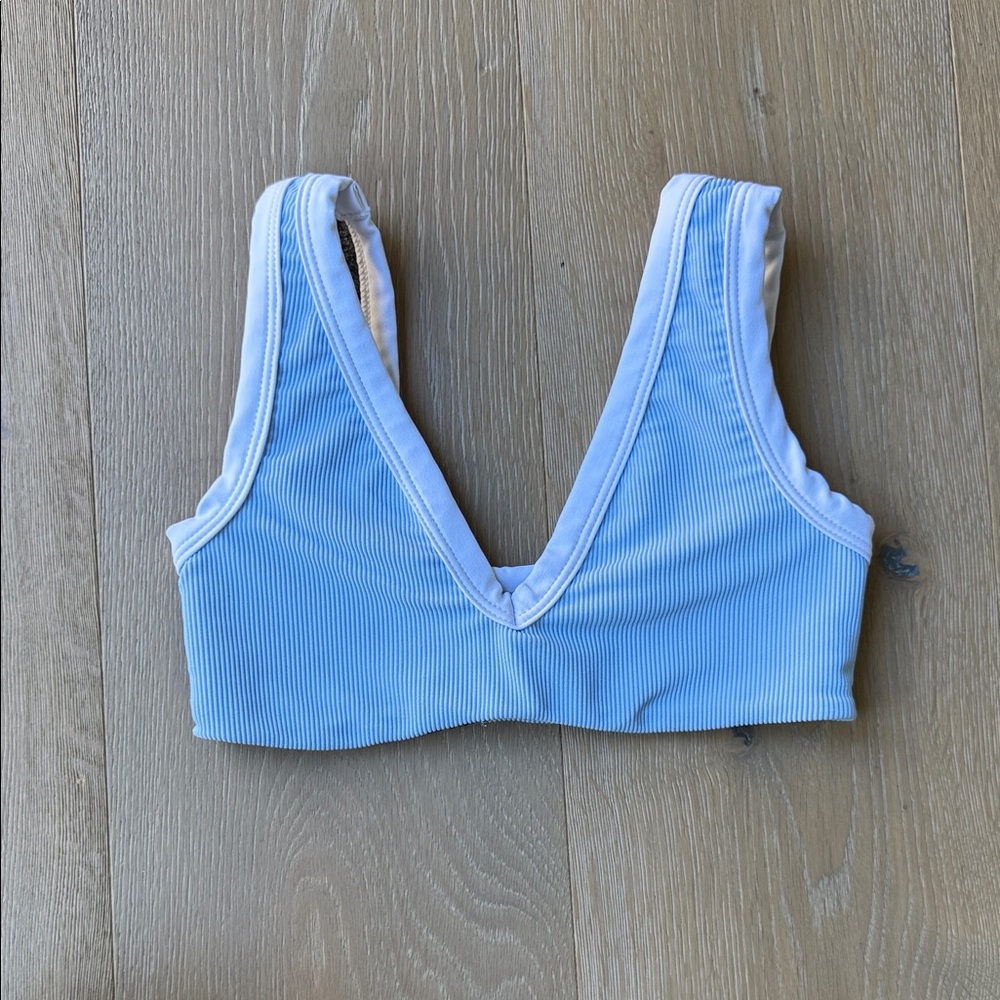 Light Blue Ribbed V-Neck Kids Tank Top